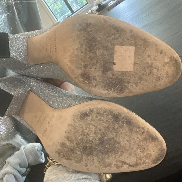Sergio Rossi Silver Glitter Block Heel Pumps - Picture 7 of 9